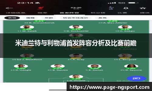 米迪兰特与利物浦首发阵容分析及比赛前瞻